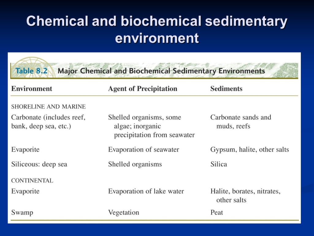 Chemical and biochemical sedimentary environment